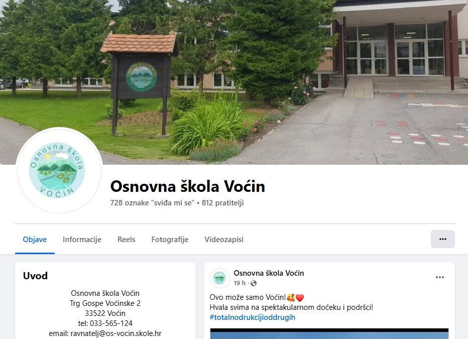 Facebook stranica naše škole